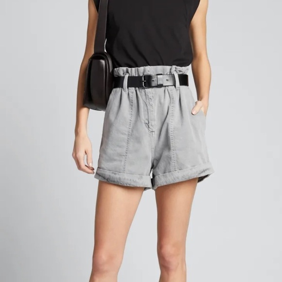 IRO Clichy High-waisted Gathered Denim Shorts in Light Grey size 38 - Picture 5 of 13